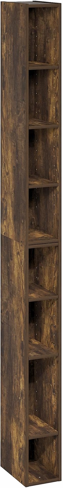 Furinno Fulda Book Shelf, 8-Tier Bookshelf, Bookcase with Space Saving Storage Shelf, 9.2 x 5.9 x 70.9, for Living Room, Bedroom, Home Office, Amber Pine