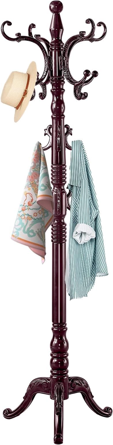 ZOZOE Wooden Coat Rack Stand,Vintage Coat Rack Freestanding with 14 Hooks | Solid Wood Coat Rack,Classic Coat Hanger Stand,Natural Birch Wood Coat Clothes Hall Tree Stand for Entryway Hallway Corner