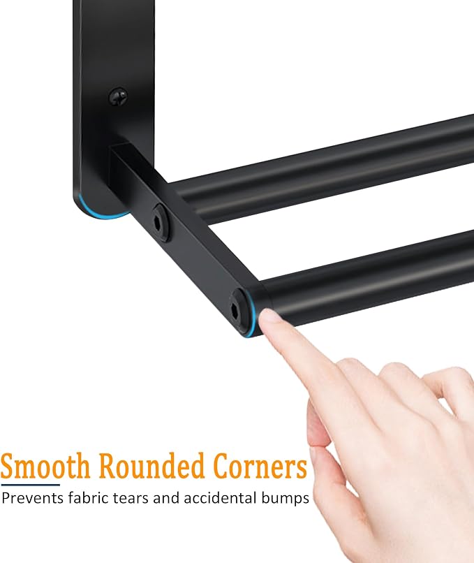 Double Towel Racks for Bathroom, Towel Shelf with Double Towel Bar 32 inch, Towel Rack with Shelf for Bathroom, Stainless Steel Towel Holder Wall Mounted, Towel Storage for Bathroom Lavatory Black