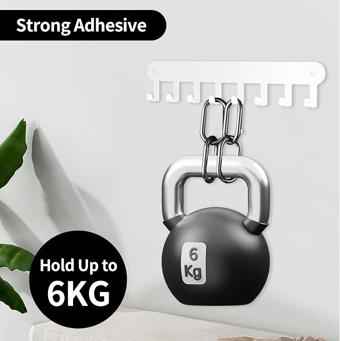 2 Pack Key Holder Wall Mount, Wall Mount Key Holder | Key Hooks Hanging Keys, Key Hanger with 8 Hooks, No-Drill Decorative White Key Rack for Living Room, Kitchen, or Bathroom