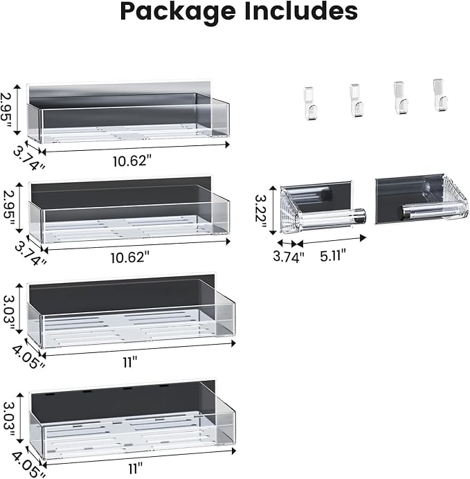 Mystozer Magnetic Spice Rack for Refrigerator, 4 Pack Magnetic Shelf and 1Pack Paper Towel Holder,Fridge Organizers and Storage Clear(5 Pack)