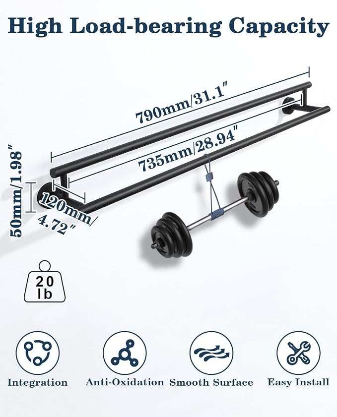 Alise Double Towel Bar Black,32 Inch Towel Racks for Bathroom Wall Mounted | Bathroom Towel Rack SUS304 Stainless Steel Bathroom Towel Holder Quick Drying Hand Towel Holder Towel Bar for Walls