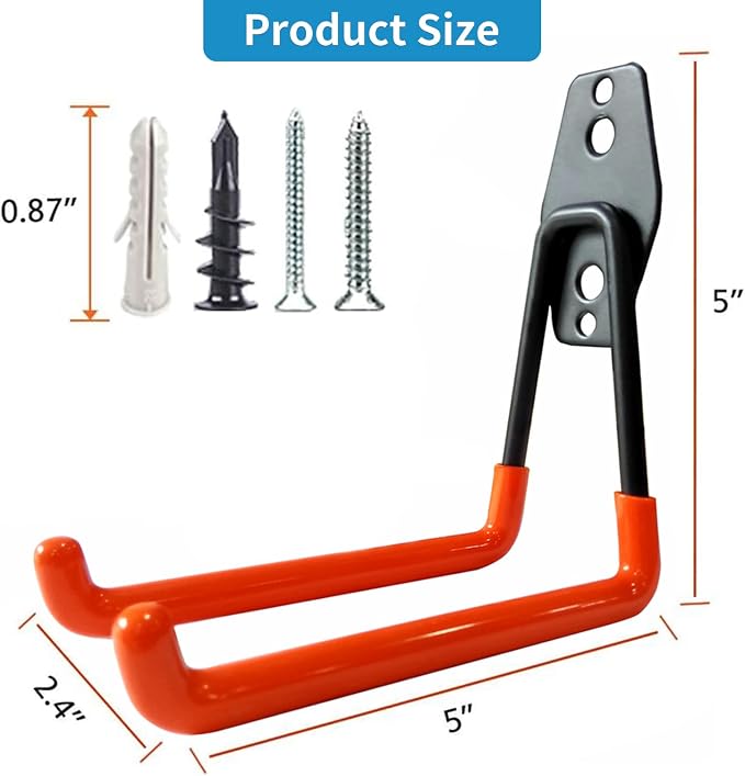 GeeWatom Garage Storage Utility Hooks，Garage Garden Tool Organizer，Steel Wall Mount Hooks, Large Garden U Hooks （2 Pack）