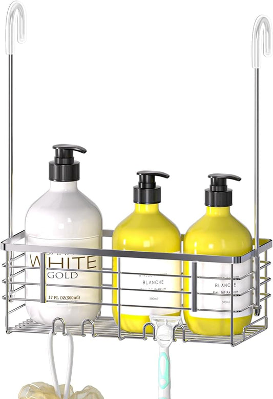 DELLAN Hanging Shower Organizer, Shower Rack with Hooks Over the Door | Bathroom Shower Caddy and Basket