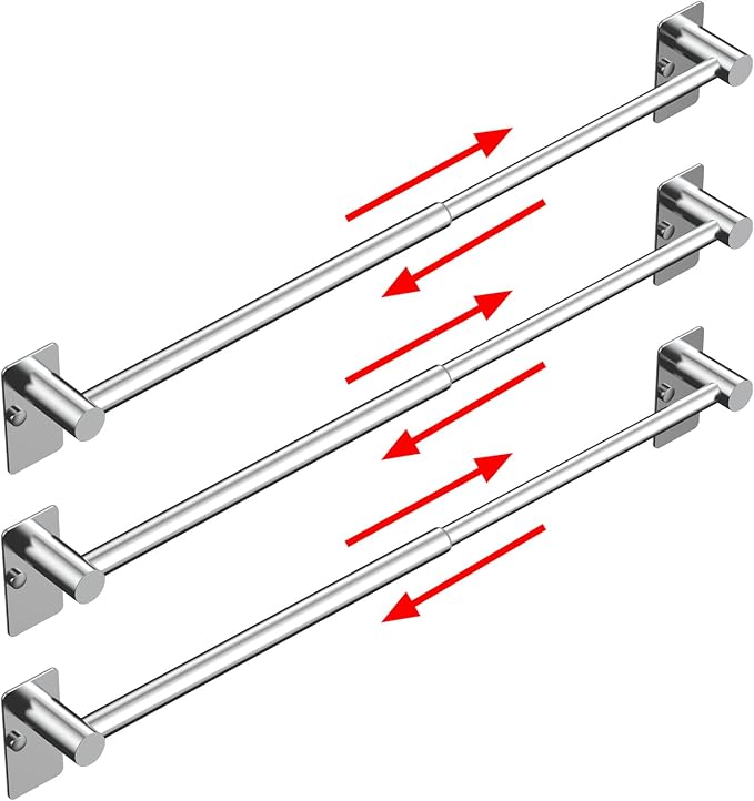 Towel Bar, 14inch to 25inch Adjustable Towel Holder Rod, Self Adhesive Wall Mounted Hand or Body Towel Rack for Bathroom Kitchen, Stainless Steel Organizer Single Bar (Chrome, 3 Pack)