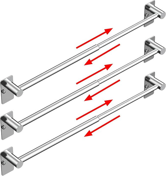 Towel Bar, 14inch to 25inch Adjustable Towel Holder Rod, Self Adhesive Wall Mounted Hand or Body Towel Rack for Bathroom Kitchen, Stainless Steel Organizer Single Bar (Chrome, 3 Pack)