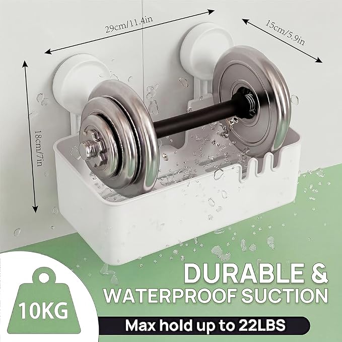 Shower Caddy Suction 2 Pack, Drill-Free Removable Bathroom Organizer, Plastic Storage Shelf Holds Up To 22lbs, For Shampoo Body Wash Conditioner, Kitchen & Bathroom Use, White