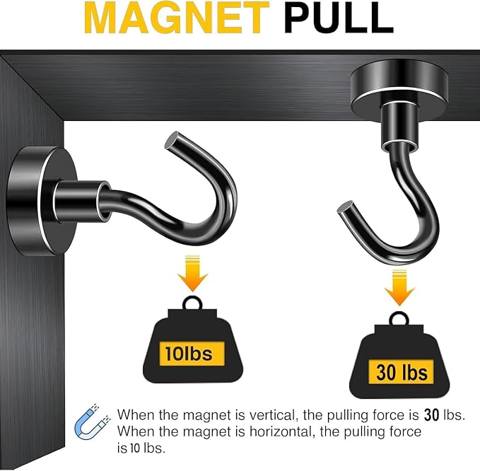 DIYMAG Magnetic Hooks, 30Lbs Facilitate Hook Neodymium Magnet Hooks with Nickel Coating for Cruise，Kitchen, Home, Workplace, Office and Garage etc, 10 Packs (Black) | Neodymium Heavy Duty Strong Magnets Hanging Ship Cabins Refrigerator Fridge Classroom...