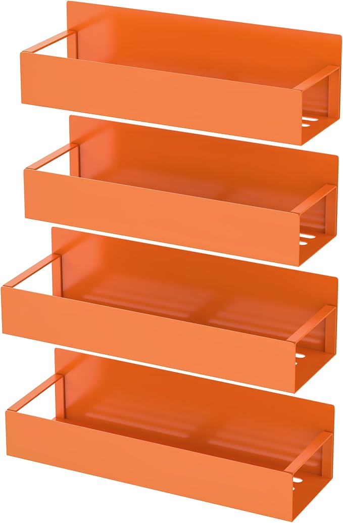 HuggieGems 4 Pack Magnetic Spice Storage Rack Organizer for Refrigerator and Oven, Orange Fridge Organizers and Storage