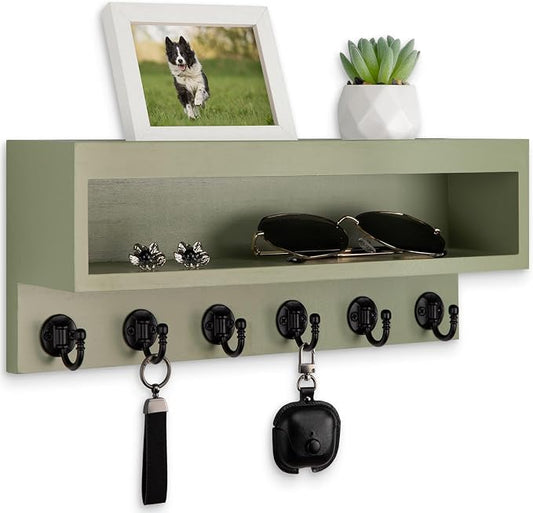 Key and Mail Holder Wall Mount, Key Hanger with Long Storage Box and 6 Hooks for Coat, Dog Leash, Home Decor Rack, House Accessories, Entry Way Organizer