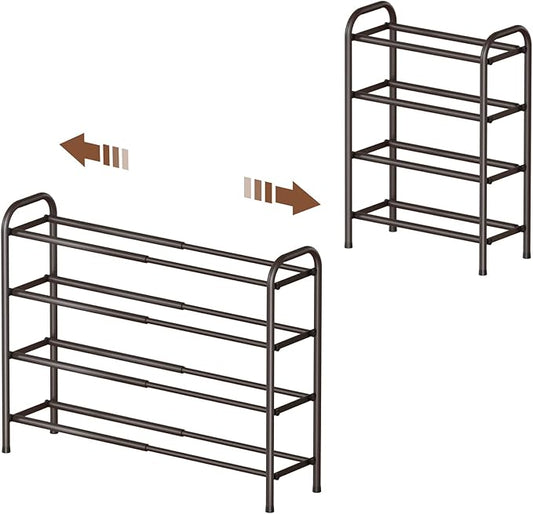 Gonfoam Expandable 4-Tier Shoe Rack for Closet and Entryway, Bronze | Tool-Free Assembly, Metal Material, Adjustable Shoe Organizer, Sturdy, Small Space Solution, Dorms, Garages, Apartments.