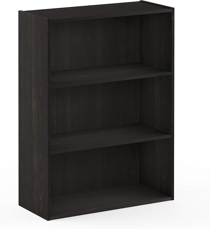 Furinno PASIR Book Shelf, 3-Tier Bookshelf, Storage Shelves Bookcase, 9.7 x 23.7 x 31.5, for Living Room, Bedroom, Home Office, Dark Espresso