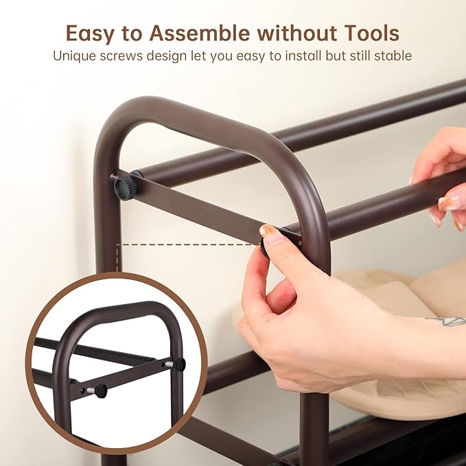 Gonfoam Expandable 2-Tier Shoe Rack for Closet and Entryway, Bronze | Tool-Free Assembly, Metal Material, Adjustable Shoe Organizer, Sturdy, Small Space Solution, Dorms, Garages, Apartments.