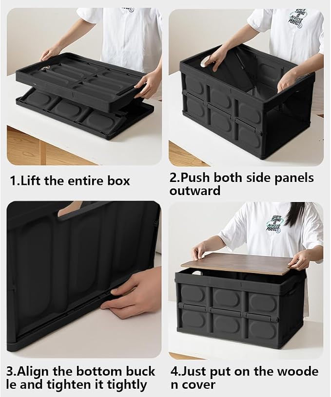 Collapsible Storage Bins Box with Lids and Handle, 13 Gallon 50L Portable Plastic Storage Crate Containers Totes, Instacrate Stackable Foldable Camping Basket Supplies for Camp Fishing Car RV, Office