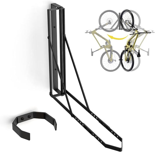 Swivel Bike Wall Mount, Bicycle Hangers for Garage, Space-Saving Vertical Bike Storage Rack, Sturdy Garage Bike Rack Holds Up to 77 lbs, Easy to Install-Black