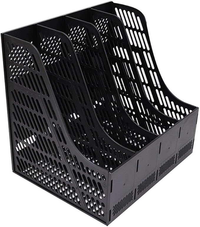 SAYEEC Desktop Magazine Holder Desk File Organizer 4 Compartments Vertical File Dividers Book Holder Frames Document Cabinet Rack Storage Organizer Box for Home Office School Black