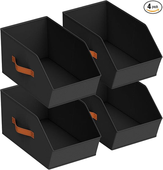 Homsorout Large Closet Storage Cubes - Closet Storage Bins with Dual Handles for Clothes, Towels, Toys, Shelf Organizer Bins for Bedroom, Nursery, Shelves, Small Spaces, Black, 4 Pack