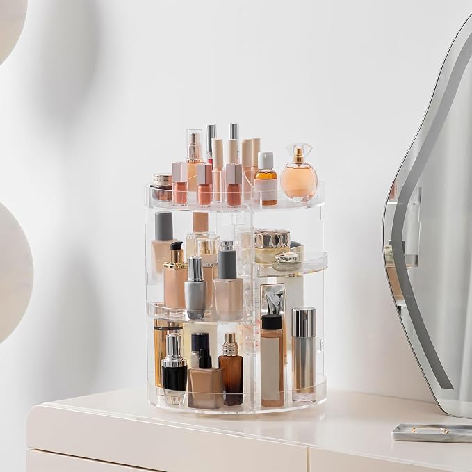 HBlife 360 Rotating Makeup Organizer Plus Size Adjustable Carousel Large Capacity Revolving Perfume Organizer Skincare Organizers Cosmetic Storage Spinning Holder for Vanity, Clear