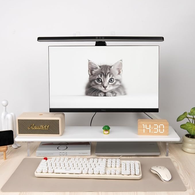 Bamboo Monitor Stand Riser, Natural Desk Shelf with Acrylic Legs | 31.5-Inch Wide, 3.3-Inch Clearance, Fits Monitor, Laptop, Printer and Speakers for Small Desks