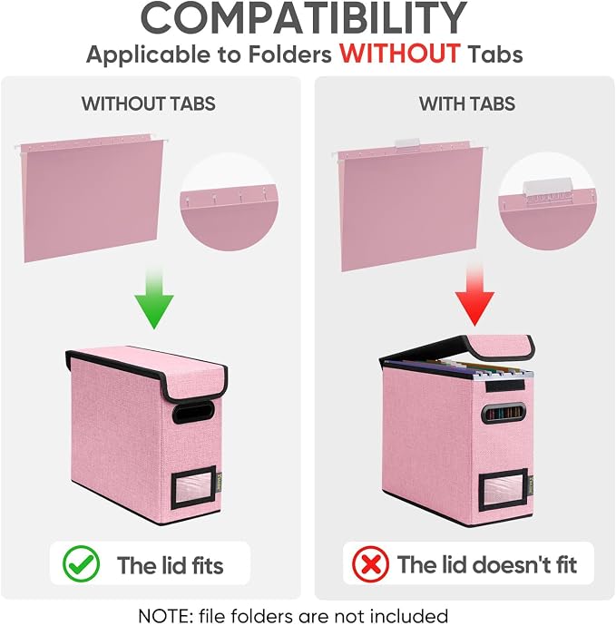 BALEINE File Organizer Box with Lid, Collapsible File Folder Organizer with Plastic Slide, Hanging File Folder Box for Office Document Storage (1 Pack, Pink, S)