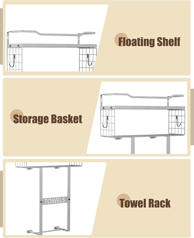 Towel Racks for Bathroom Wall Mounted - Bath Wall Towel Holder Set Above Toilet Storage, Rolled Towel Shelf Organizer for Small Bathroom, Wood Vertical Towel Rack for Bathroom Wall Decor Grey