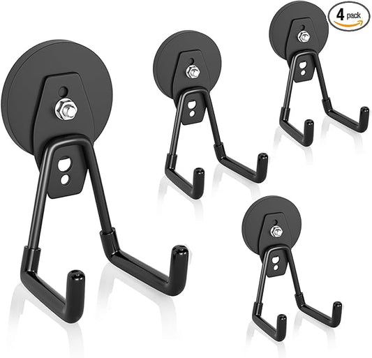ENUODA Strong Magnetic Hooks Heavy Duty Neodymium Magnetic Tool Holder Magnet Garage Hooks for Hanging Broom, Mop, Power Tool, Toolbox, Shovel, Toolchest, Container, Van, Cabinet, Pegboard, 4 Pack
