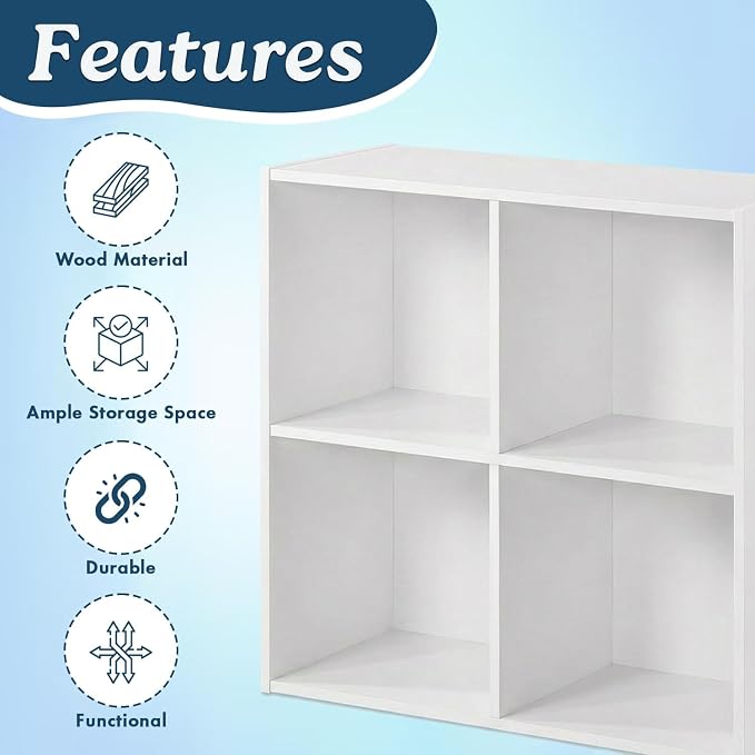 KB Designs - 4-Cube Bookcase, Unit Shelf, Storage Organizer, White