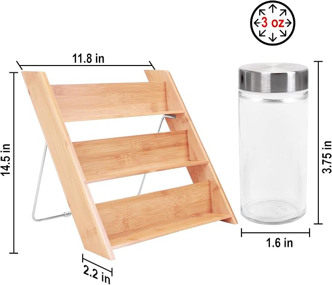 Orii 18 Jar Bamboo Compact Spice Rack with Spices Included & 5-Year Free Spice Refill Program for Countertop or Kitchen Drawer with Glass Jars