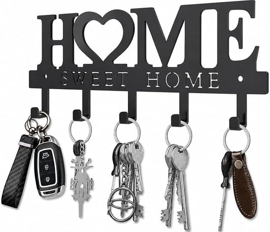 Key Holder Hooks Organizer Hanger Rack Wall Mounted Sweet Home Metal Decor Stylish and Practical for Entryway Front Door Kitchen Hallway Garage Mudroom Office Hardware Included Black