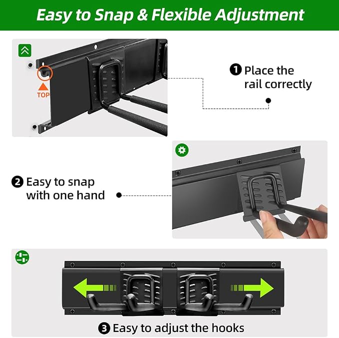 PIYILO Garage Organization, Garage Wall Organizer with 48 inches Rails and 6 Hooks, Tool Organizers Heavy Duty, Shovel Holder Wall Mount Max Load 360 LBS, Sturdy Garden Tool Rack for Folding Chairs | Heavy-duty Alloy Steel, 360 LBS Load, Wear & Tear Re...