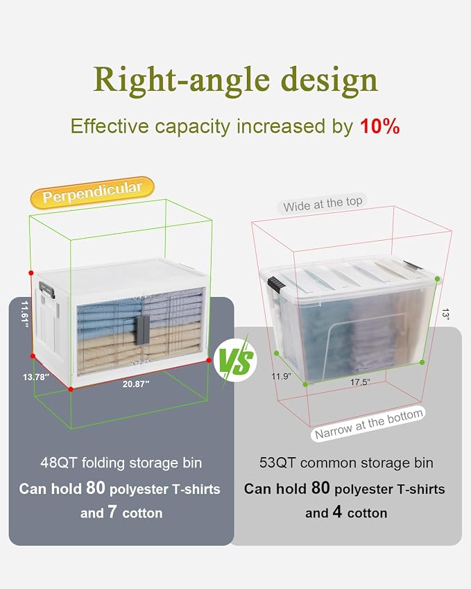 OlarHike 48QT Lockable Stackable Storage Bins with Lids - Folding Storage Boxes with Doors & Wheels, Collapsible Plastic Box for Home, Dorm, Office, Closets, School, Stackable Organizers, 6 Pack Cubes