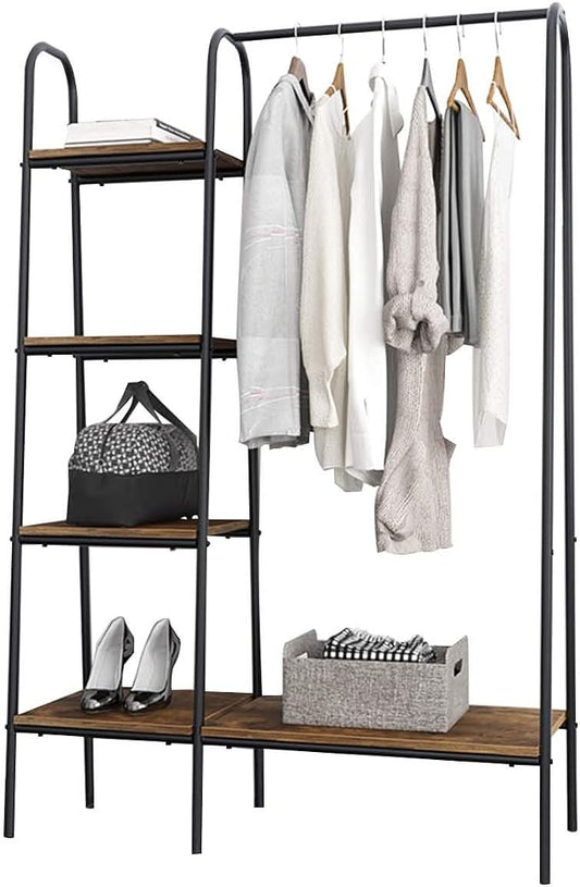 soges Clothes Rack, Garment Rack with 5 Shelves Hanging Bar, Black | Open Wardrobe for Hanging Clothes and Storage, Free Standing Closet Organizer, Clothing Rack for Bedroom Entryway Small Space