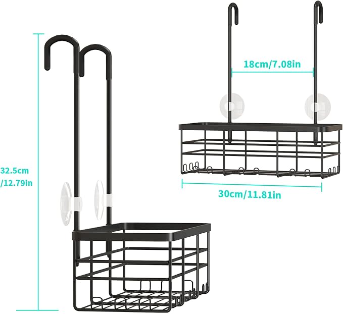 HapiRm Hanging Shower Caddy Organizer - No Drilling Shower Organizer with Hooks, Rustproof & Waterproof 304 Stainless Steel Bathroom Shelves - Black (1 Basket)