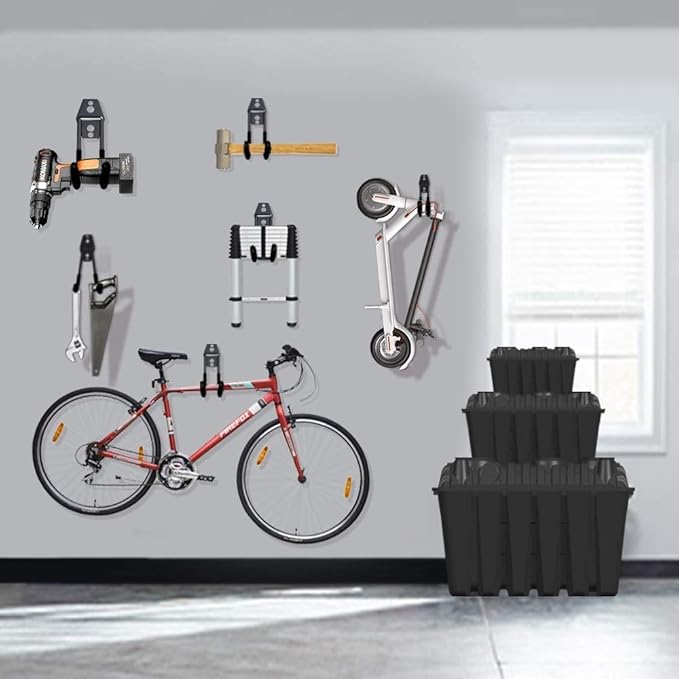 SMARTOLOGY Garage Hooks, 12 Pack Wall Storage Hook Includes 2 Extension Cord Holder, Utility Organization, Heavy Duty Wall Mount Hangers for Hanging Bike, Ladder, Garden Tools