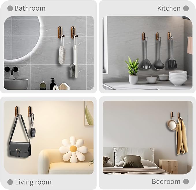 2PCS Foldable Wall Hooks, Flip Down Design with 40 lbs Heavy-Duty Capacity, Retractable Wall Hooks for Bathroom, Bedroom & Entryway Space Saving (Bronze)