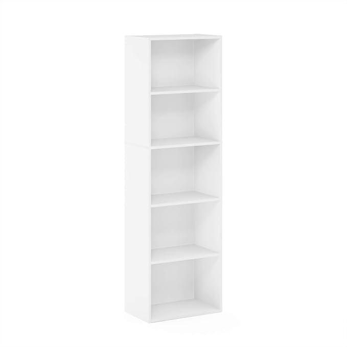 Furinno LUDER Book Shelf, 5-Tier Bookshelf, Bookcase with Open Shelves, 9.4 x 15.8 x 52, Easy Assembly, for Living Room, Bedroom, Home Office, White