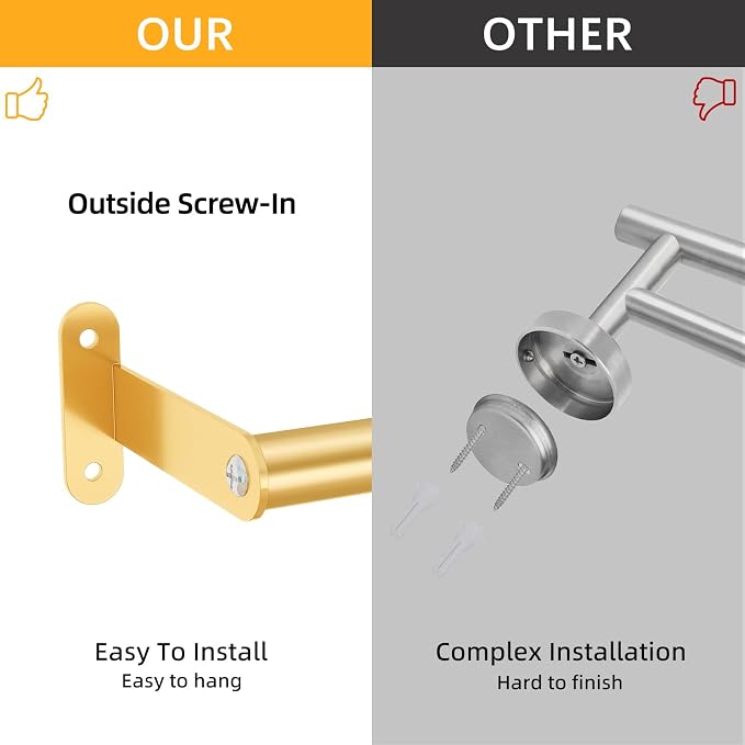 MKO Towel Bar for Bathroom Wall, 24 Inch Single Towel Rod Rack, Gold | Stainless Steel, Towel Racks for Bathroom, Wall Mounted, Hand Towel Holder