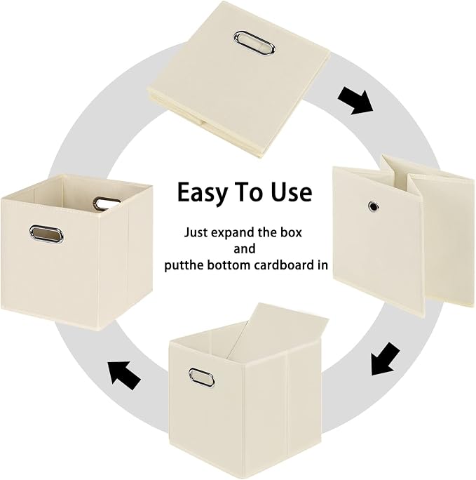 Black Foldable Storage Cubes Bins , Fabric Storage Box Cubes Organizer Baskets with Dual Handles for Home Organizer(Creamy-White)