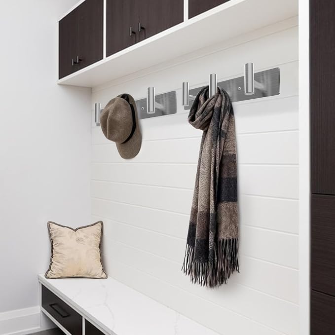 Bntuk Coat Rack Wall Mount - 3 Coat Hooks, Towel Racks for Bathroom Robes Bags Keys, Hat Rack Wall Towel Hooks Organizer (Silver)