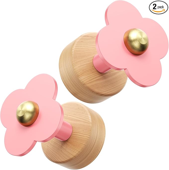 Tindbea Upgreded Heavy Duty Coat Rack Wall Mount for Entryway, Kids' Room | Cheery Wood，Pink