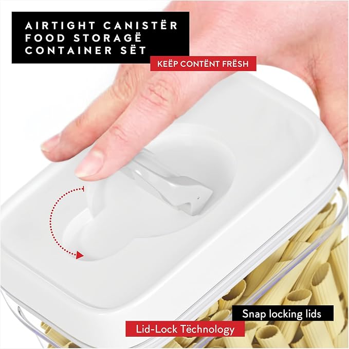 DWËLLZA KITCHEN Airtight Food Storage Containers for Pantry With White Lids 1L - 6 Pack - Clear Plastic Air Tight Kitchen Containers Pantry Organization and Storage BPA-Free Keeps Food Fresh & Dry