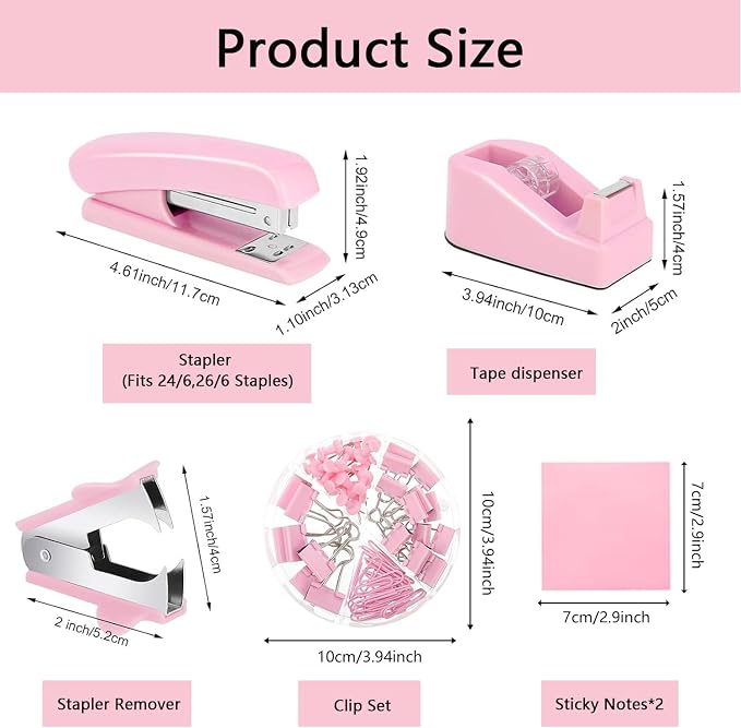 Office Supplies,Pink Desk Accessories,Desk Organizer,Stapler,Tape Dispenser,Folding Phone Stand,Scissors,Notebook,Staple Remover,Staples,Clear Tape,Sticky Notes,Clips,Cool Pen,Bookmark,Ect.22pcs