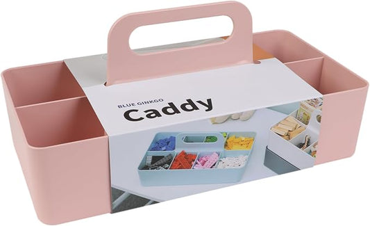 BLUE GINKGO Stackable Organizer Caddy, Long, Pink, Made in Korea | Portable. Adjustable. Home, Office & School Storage.