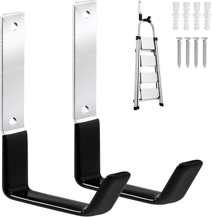 GeeWatom Heavy Duty Steel Garage Hooks,Garage Storage Utility Hooks,Anti-Slip Garage Hooks,Garage Garden Tool Organizer,Steel Wall Mount Hooks, Garden Hose Hanger, Black J Hooks (Large-2PC)