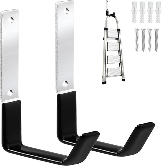 GeeWatom Heavy Duty Steel Garage Hooks,Garage Storage Utility Hooks,Anti-Slip Garage Hooks,Garage Garden Tool Organizer,Steel Wall Mount Hooks, Garden Hose Hanger, Black J Hooks (Large-2PC)