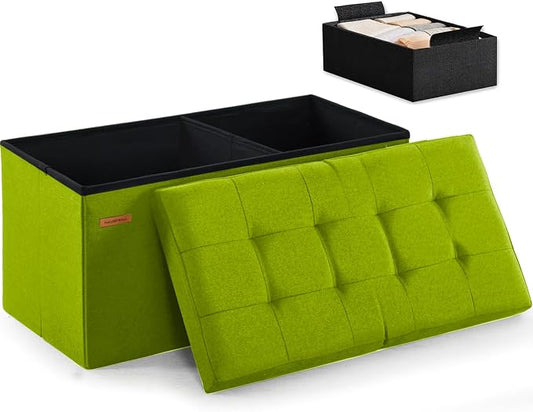 HAUSFRAU Ottoman with Storage Bench Folding Foot Rest Stool Linen Avocado | 31.5", Flip Lid, Small Upholstered Foldable Footrest Footstool, Bedroom Bench, Living Room Dorm Ottoman, Rectangle