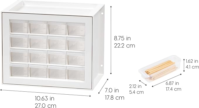 IRIS USA 16-Drawer Small Drawer Organizer, Craft Desk Storage, White | Wall mountable, Stackable Teacher Toolbox, Beads, Building Bricks, Water Packets, Screws, Hardware