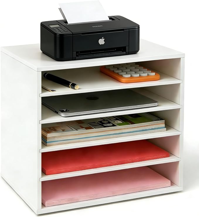 EMERIT Paper Organzier Wood Desktop Organizer Storage Letter Tray File Sorter with Adjustable Shelves for Home Office