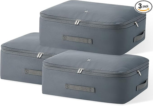 Eachy 3-Pack Comforter Storage Bag Blanket Storage Bags, 68L Compression Bags for Blanket Comforter, Ultra Space Saving Self Compression Organizer