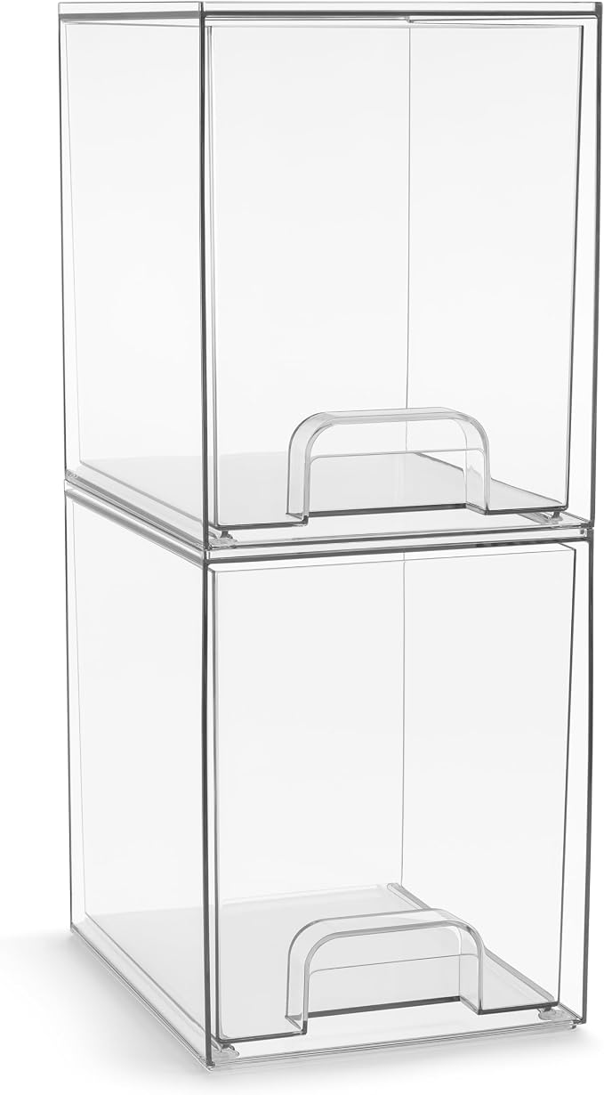 Sorbus Acrylic Storage Containers - 2 Pack, Stackable Storage Bins Set for Bathroom Organization - Clear Acrylic Drawer Organizers - Makeup Case Pull-Out Drawers (7.6’’ Tall)